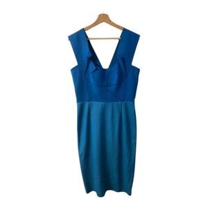 Roland Mouret Blue Colorblock Sheath Midi Dress Size 10